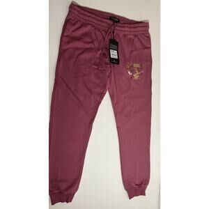 NEW True Religion Buddha Hit Mid-Rise Joggers Malaga Pink Gold Metallic Logo S